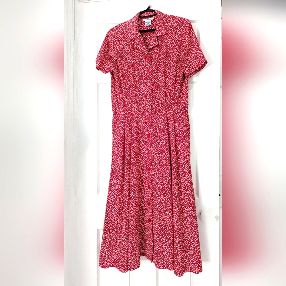 Talbot's red and white mid length dress. No belt included